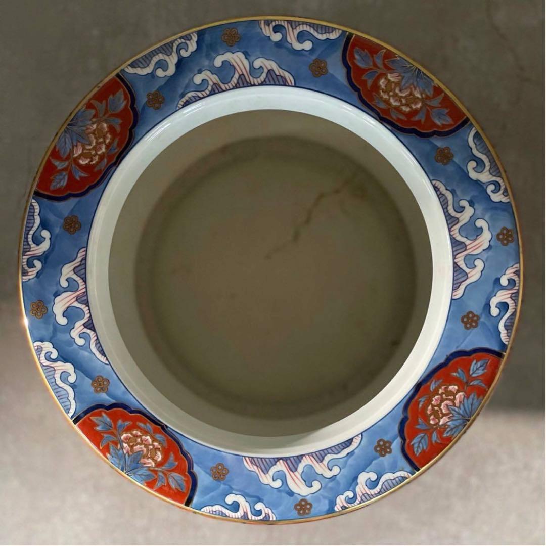 SNT257 極上品 有田焼 松右衛門 作 染錦金彩ラッタン人 南蛮船図火鉢