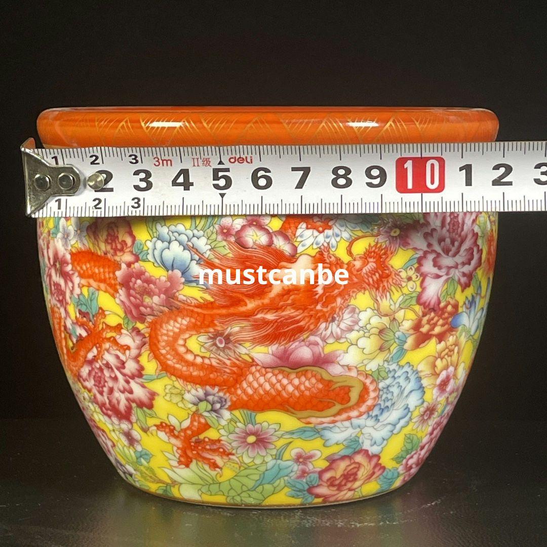 清乾隆琺瑯彩万花双龍響水甕 景徳鎮 陶磁器 装飾品 現代工芸品 美術品 置物