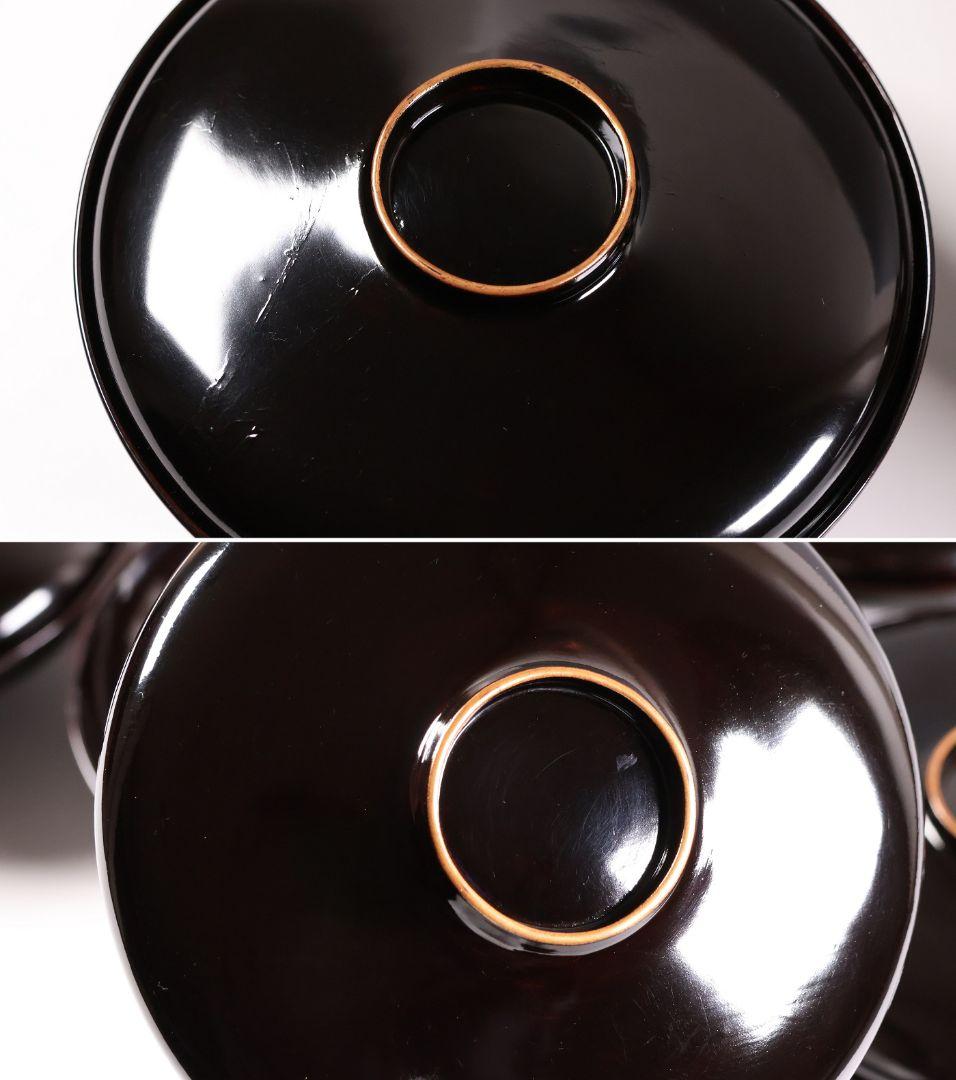 【CM354】時代蒔絵椀 竹に鶏金蒔絵 平椀五客 木製 /(検) 輪島塗加賀能登