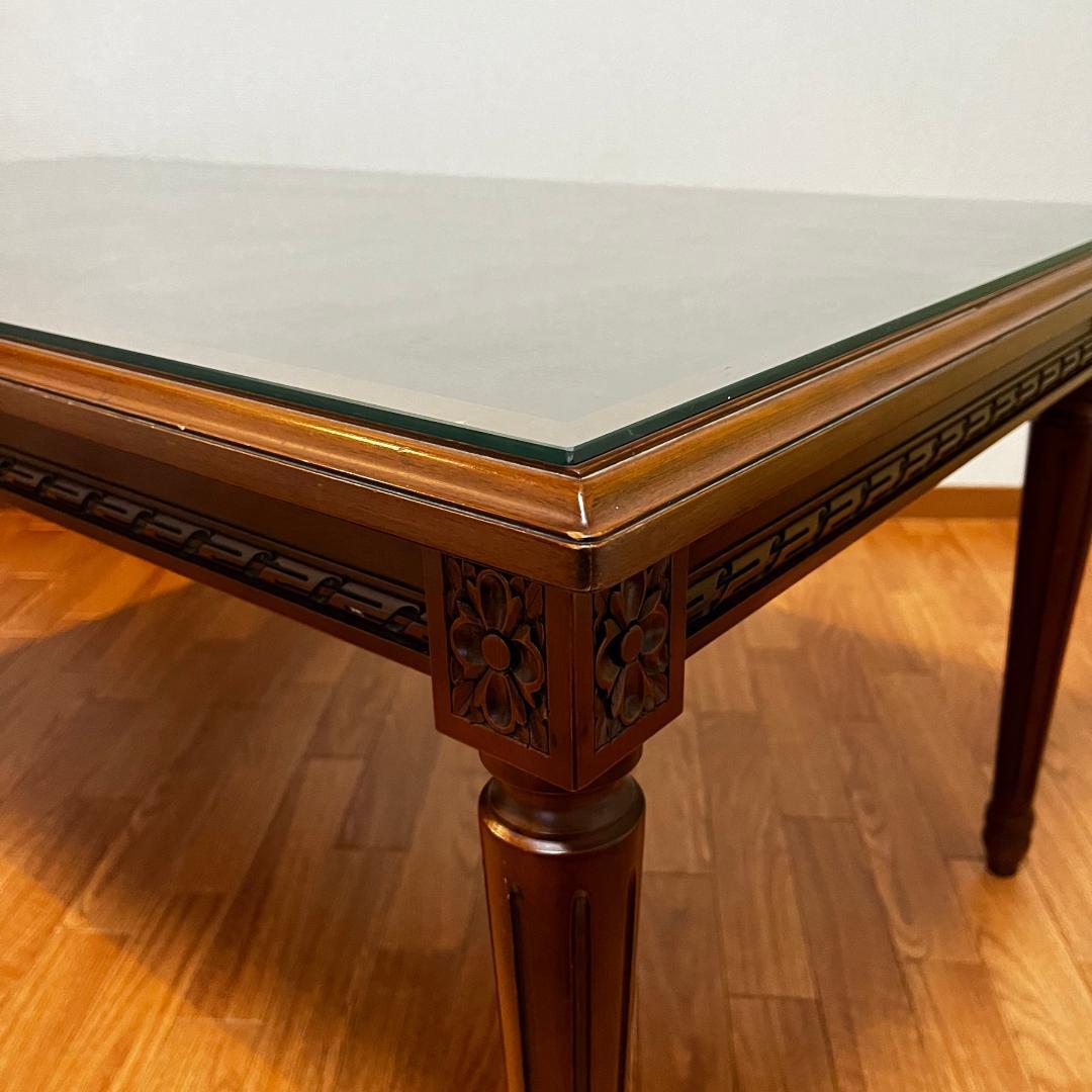 木彫り テーブル ガラス アンティーク レトロ