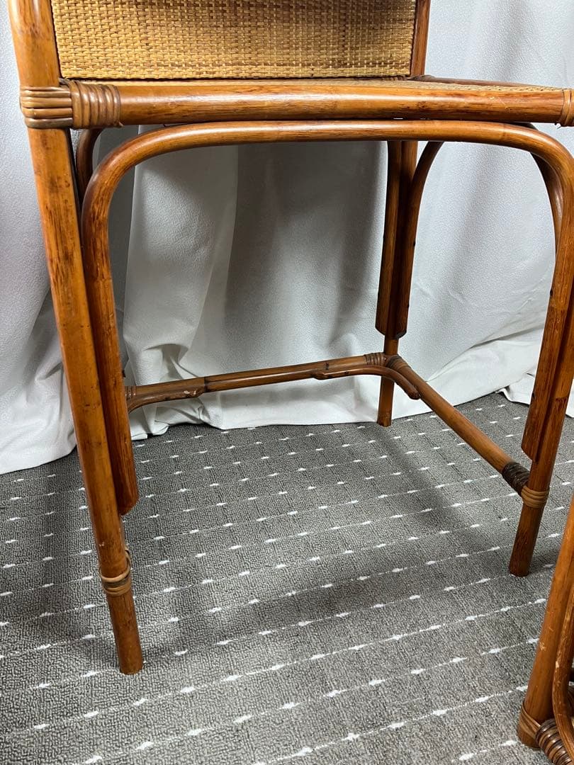 即購入不可 昭和レトロ×天然素材 籐製ミラー付きドレッサー＆スツール