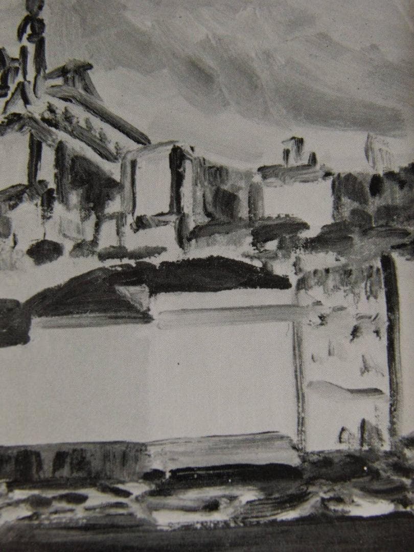 野口弥太郎、「マルセーユ港」、希少な画集の額装画