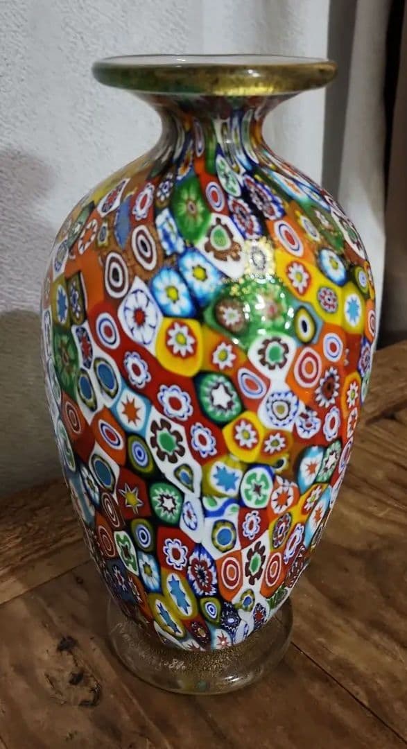 ムラノガラス ミルフィオリ 花瓶 イタリア ベネチアンガラス Murano