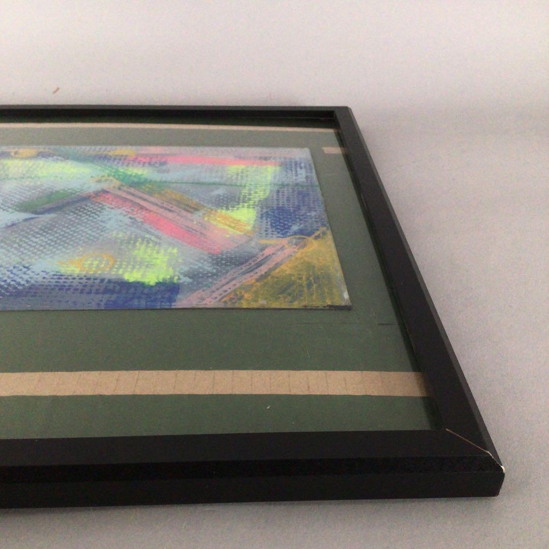 No3651 額装　作者不詳　抽象画　ガラス絵　紙箱付　絵画　アート　送料無料
