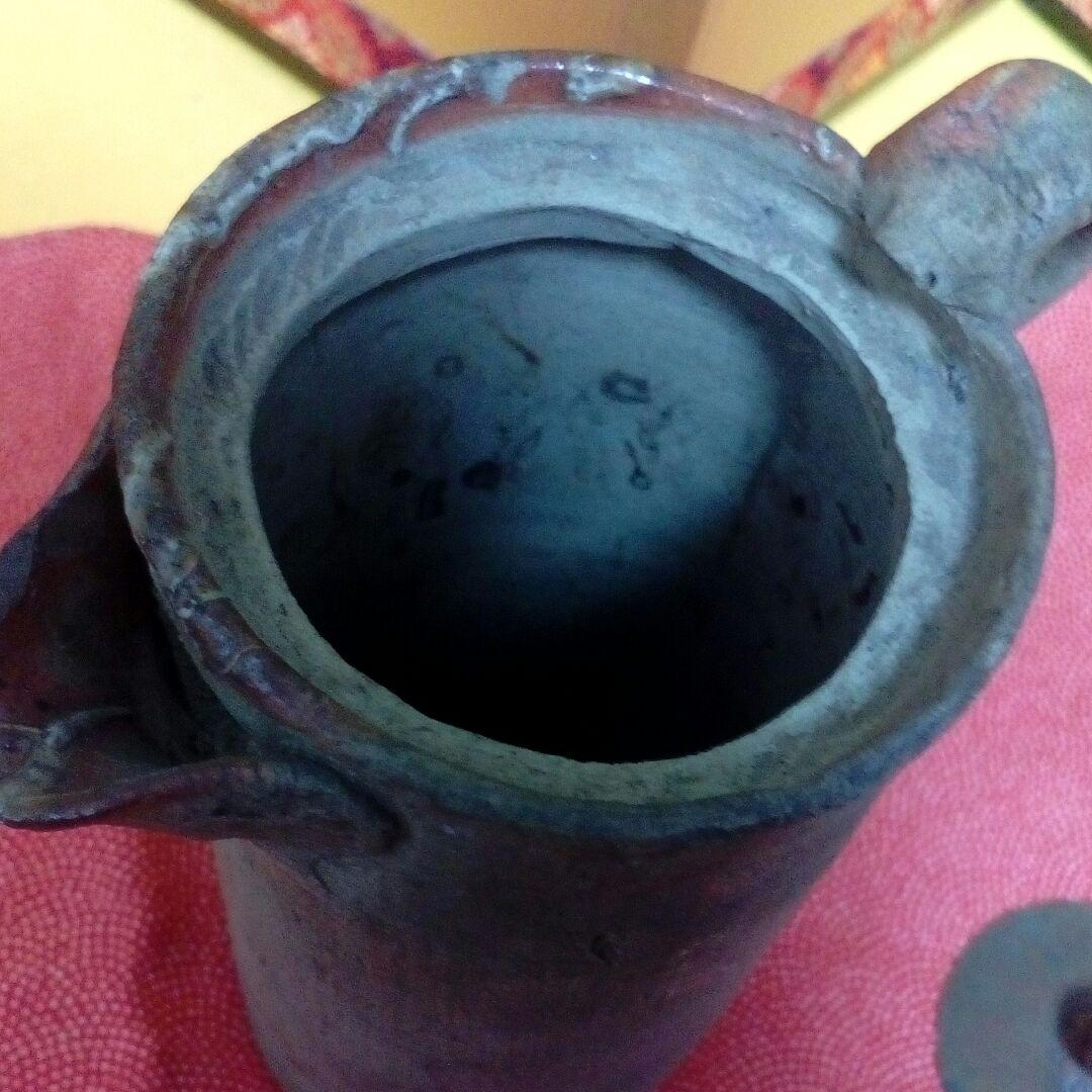 珍品レア江戸時代茶道具14センチ陶器製古銅製当時物蓋付き在