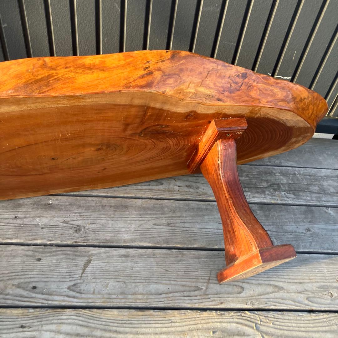 ①昭和レトロ 木製 天然木 欅材 一枚板 脚付き 座卓 センターテーブル