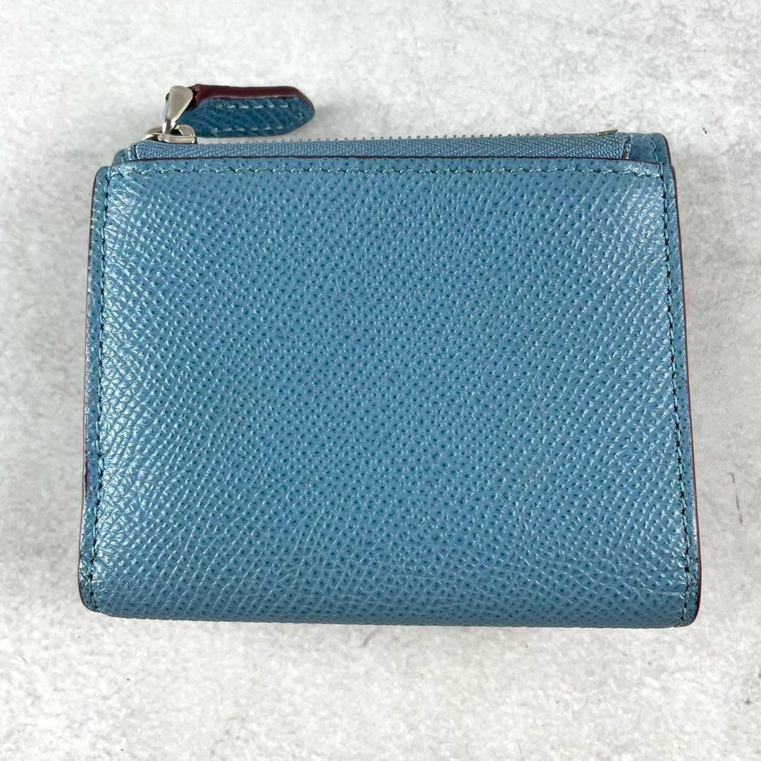 極美品】ブルガリ 三つ折り 財布 ロゴ サークル レザー 水色 ボルドー