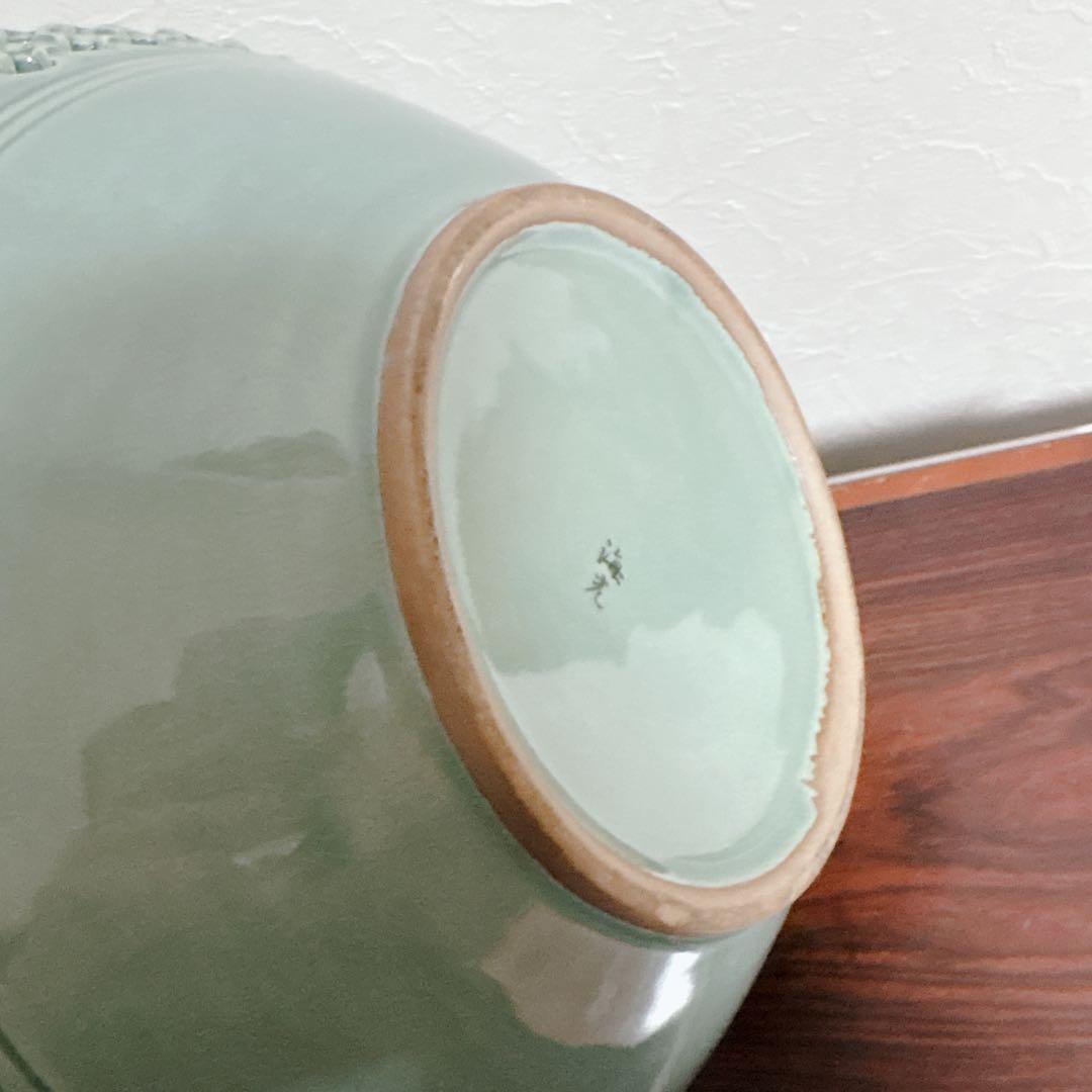 【特大】高麗青磁 海光作 龍耳透かし彫り 大花瓶 63cm 11.8kg 雲鶴紋