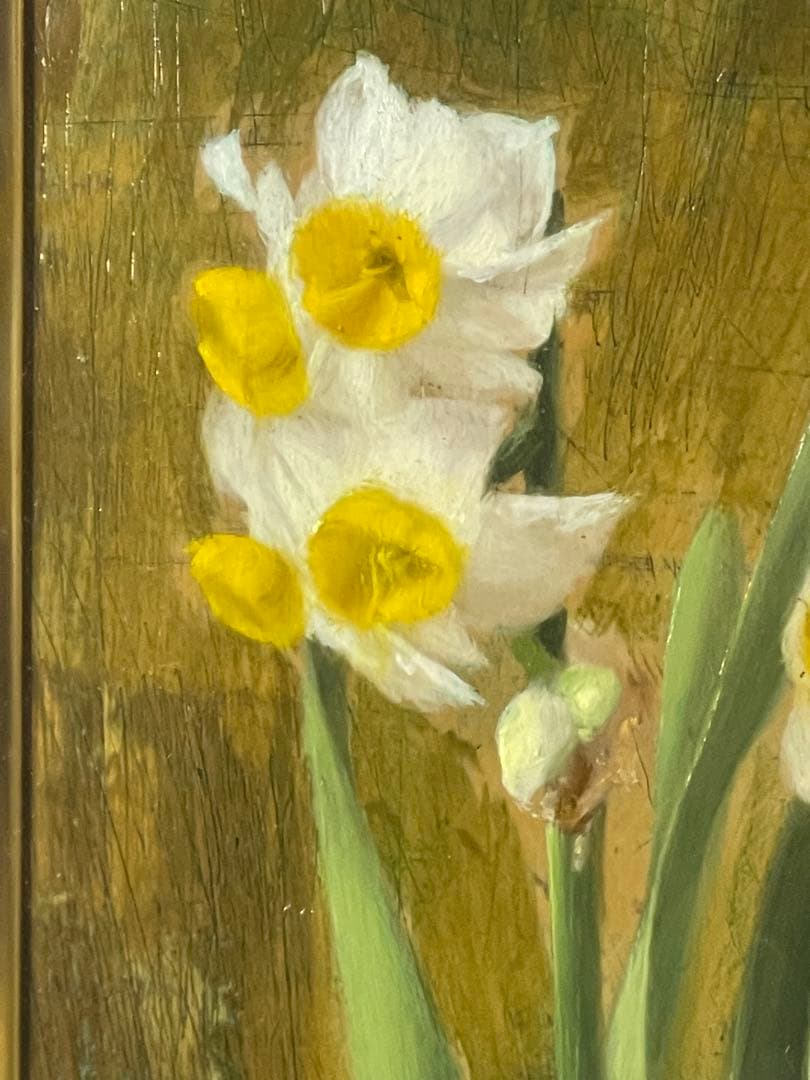 竹尾文夫　『水仙』油彩画 フレーム付き