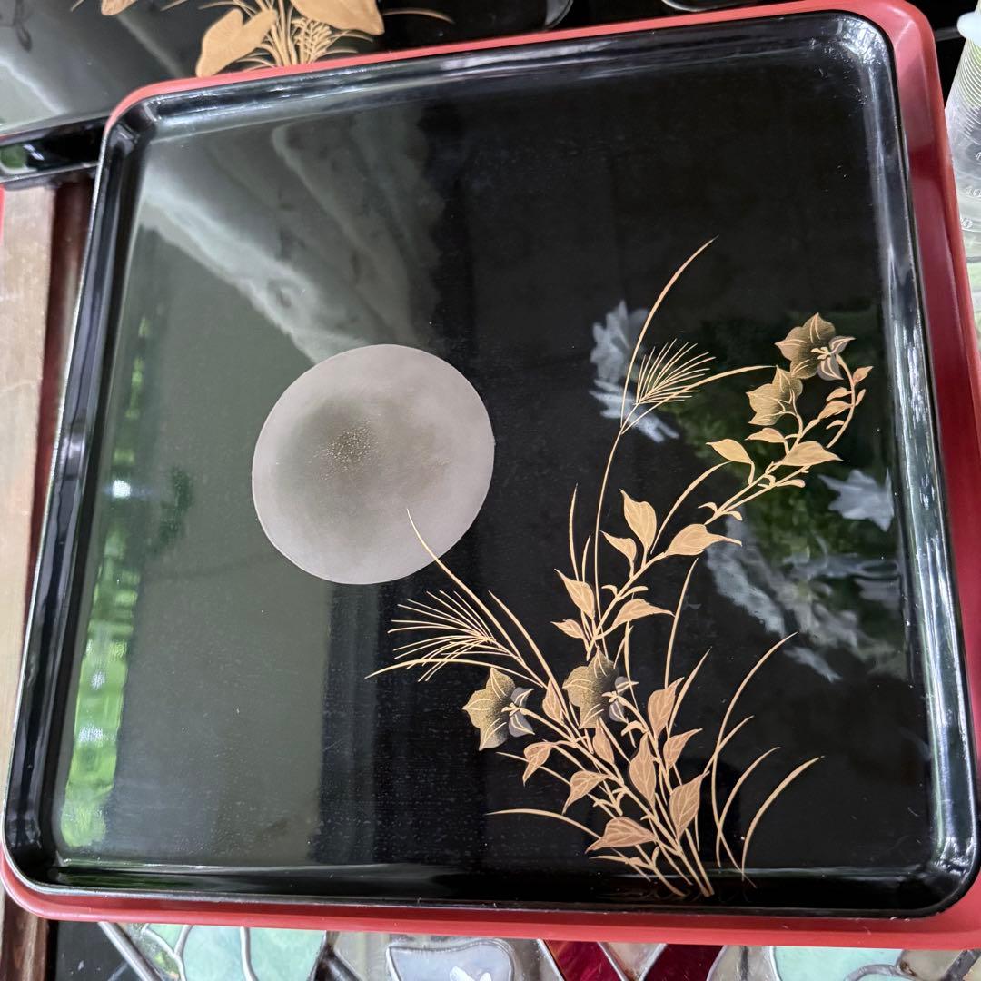 2200様感謝‼️秋の風雅‼️JAPAN 研出蒔絵 『銀月』絵替八寸膳十客木箱