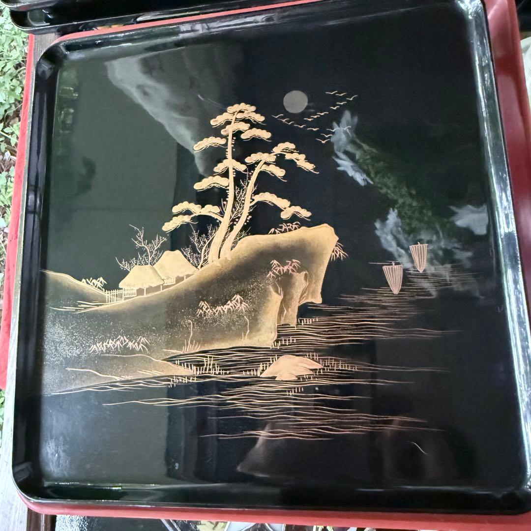 2200様感謝‼️秋の風雅‼️JAPAN 研出蒔絵 『銀月』絵替八寸膳十客木箱