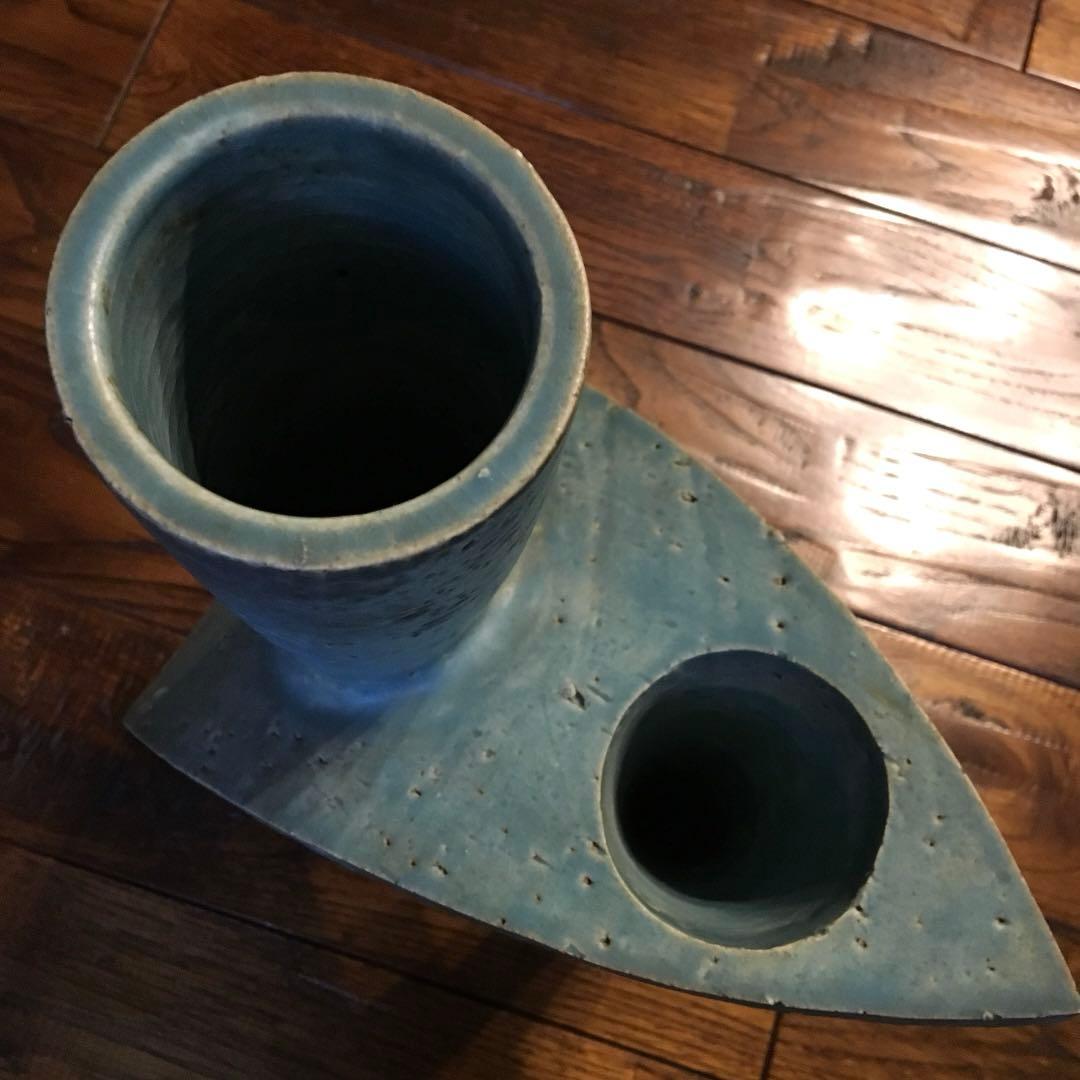 希少珍品！青緑 変形 花器 花入 花瓶 壺 飾壺 陶器 陶芸品 骨董品 古美術品