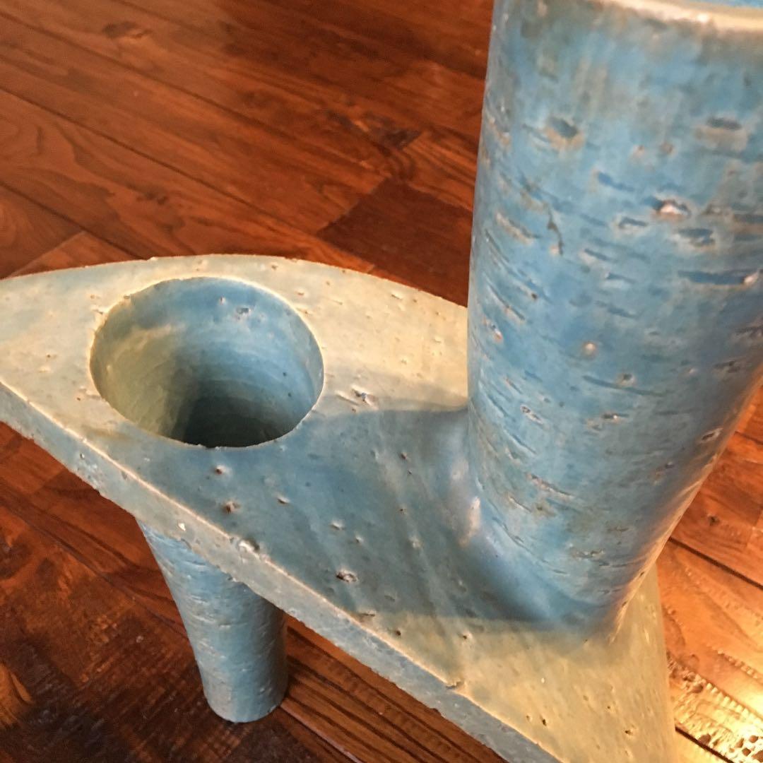 希少珍品！青緑 変形 花器 花入 花瓶 壺 飾壺 陶器 陶芸品 骨董品 古美術品
