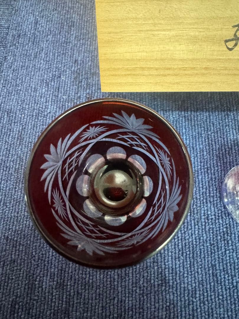 1618 色被せガラス藍切子未使用