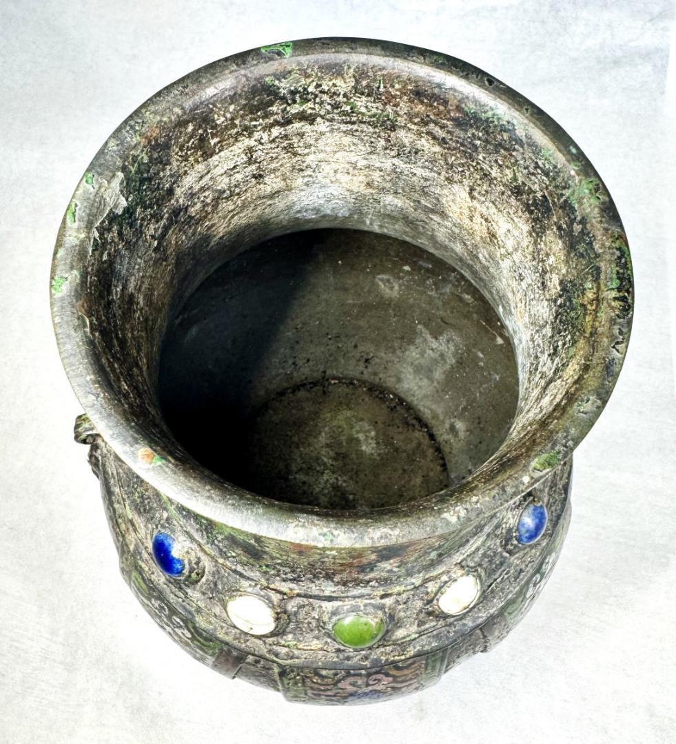 明時代 百整謹製 古銅双耳七宝壺 古美術 花瓶 ウブ品 入手