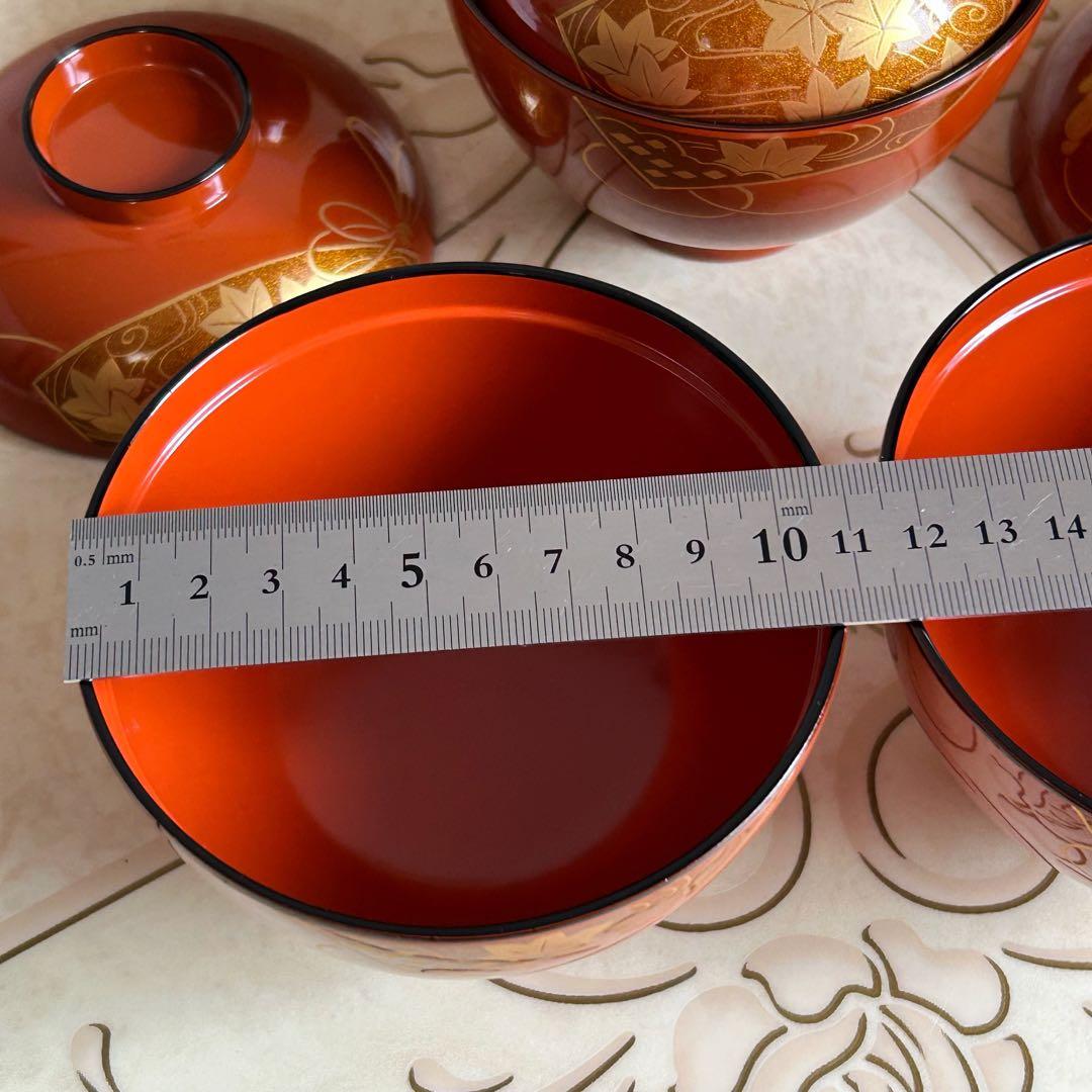 会津塗 金彩蒔絵扇紋 蓋付きお吸物椀 雑煮椀 お椀 5客セット 漆器 汁椀