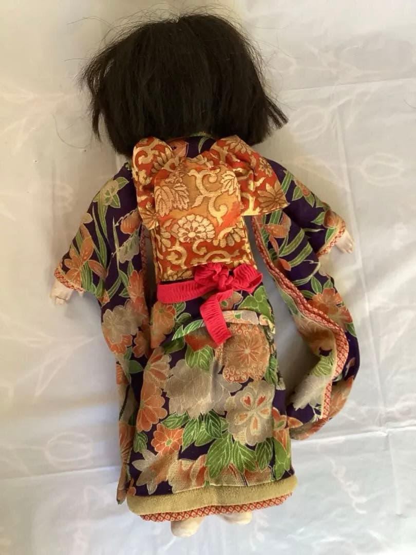 ヴィンテージ市松人形 徳光斎 約40cm 花柄着物 吹子付き 人毛 ガラス眼