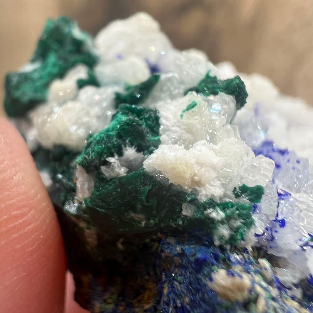 4種共生 スノーフレークセルサイト ダイオプテーズ アズライト 鉱物