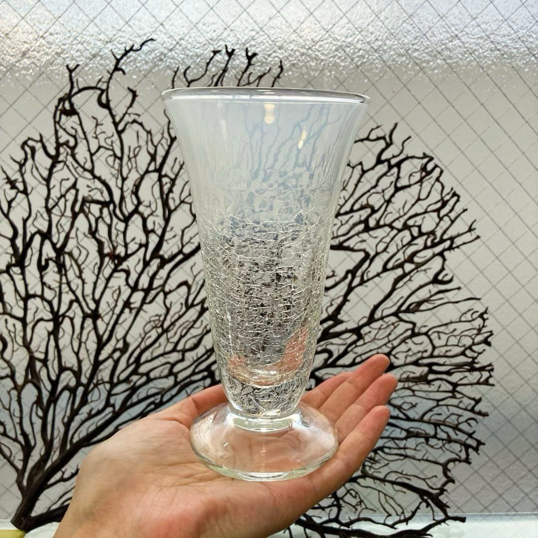 骨董 時代ガラス 希少 氷裂紋 乳白色 反り口 ラッパ型 パフェグラス1客②