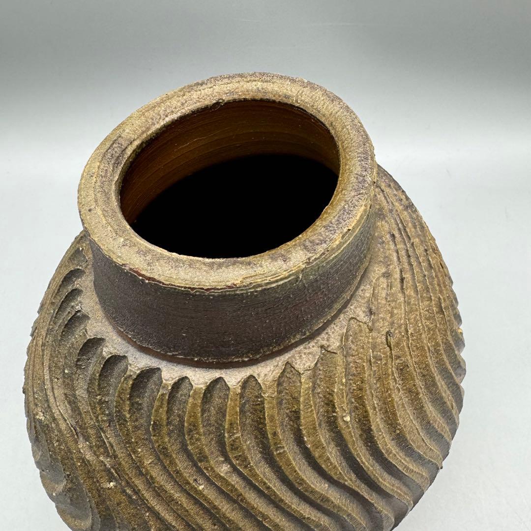 【備前焼 柴岡紘一　扁壺　共箱】花入　骨董　アンティーク　インテリア