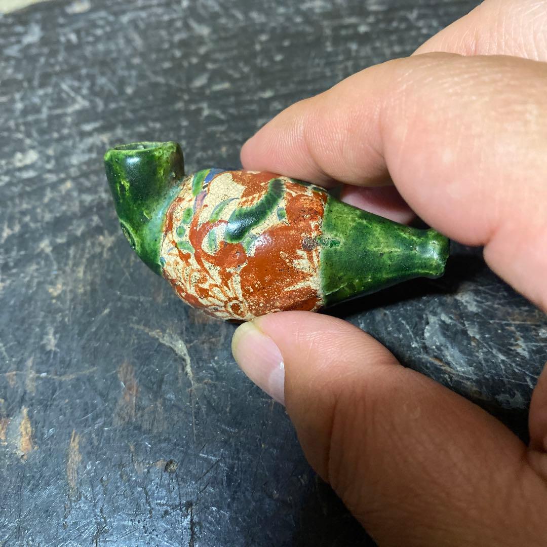 古清水焼　珍品キセル型根付