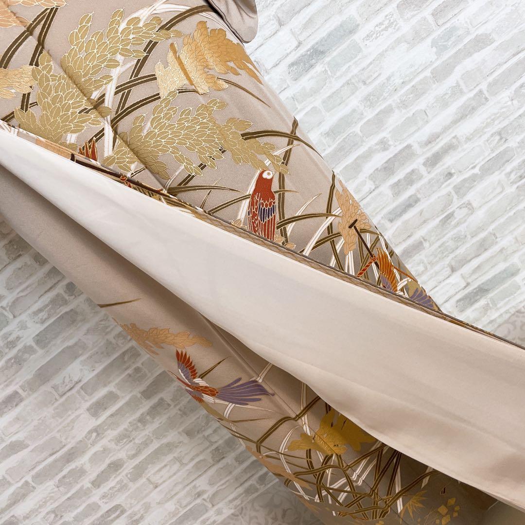 色留袖 フルセット 稲穂 鳥 丸に三つ柏 金駒 金彩 五つ紋 比翼仕立て