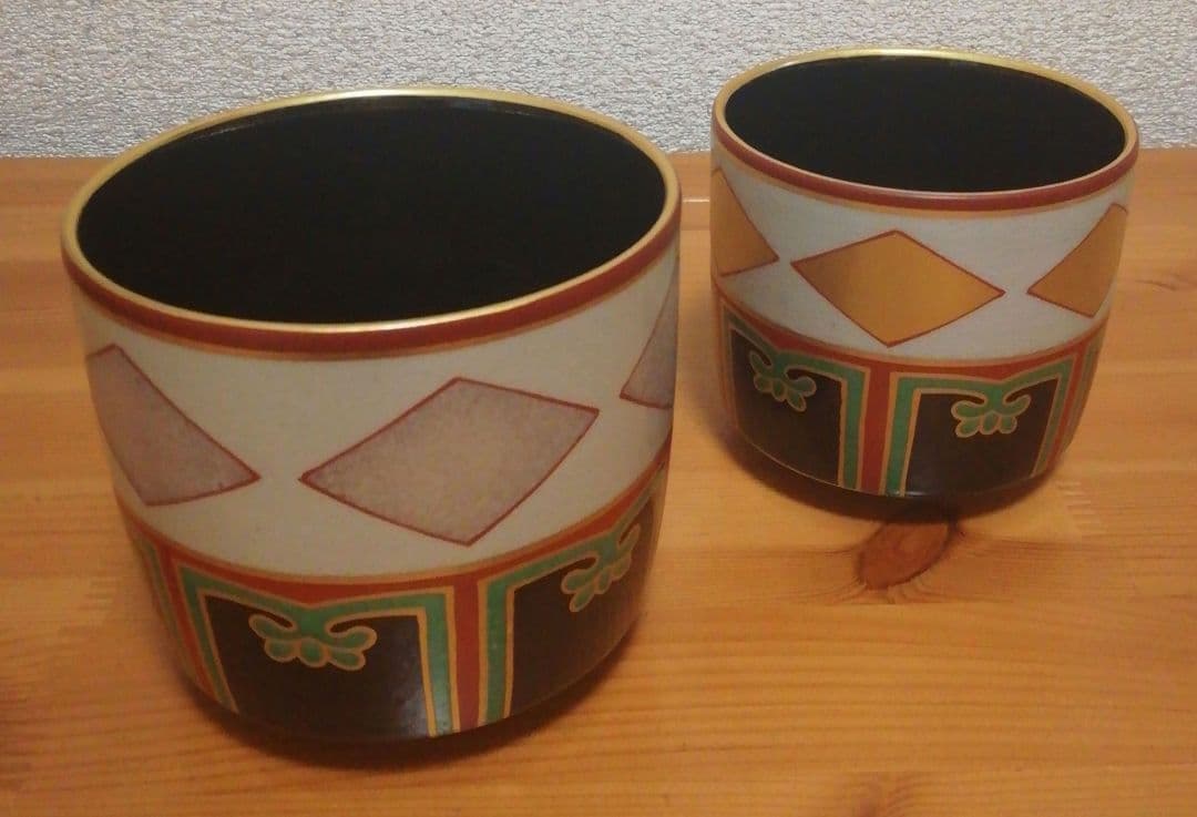 大徳寺書付 作家物 仁清写 色絵 金銀菱 茶碗 共箱 一双 茶道具