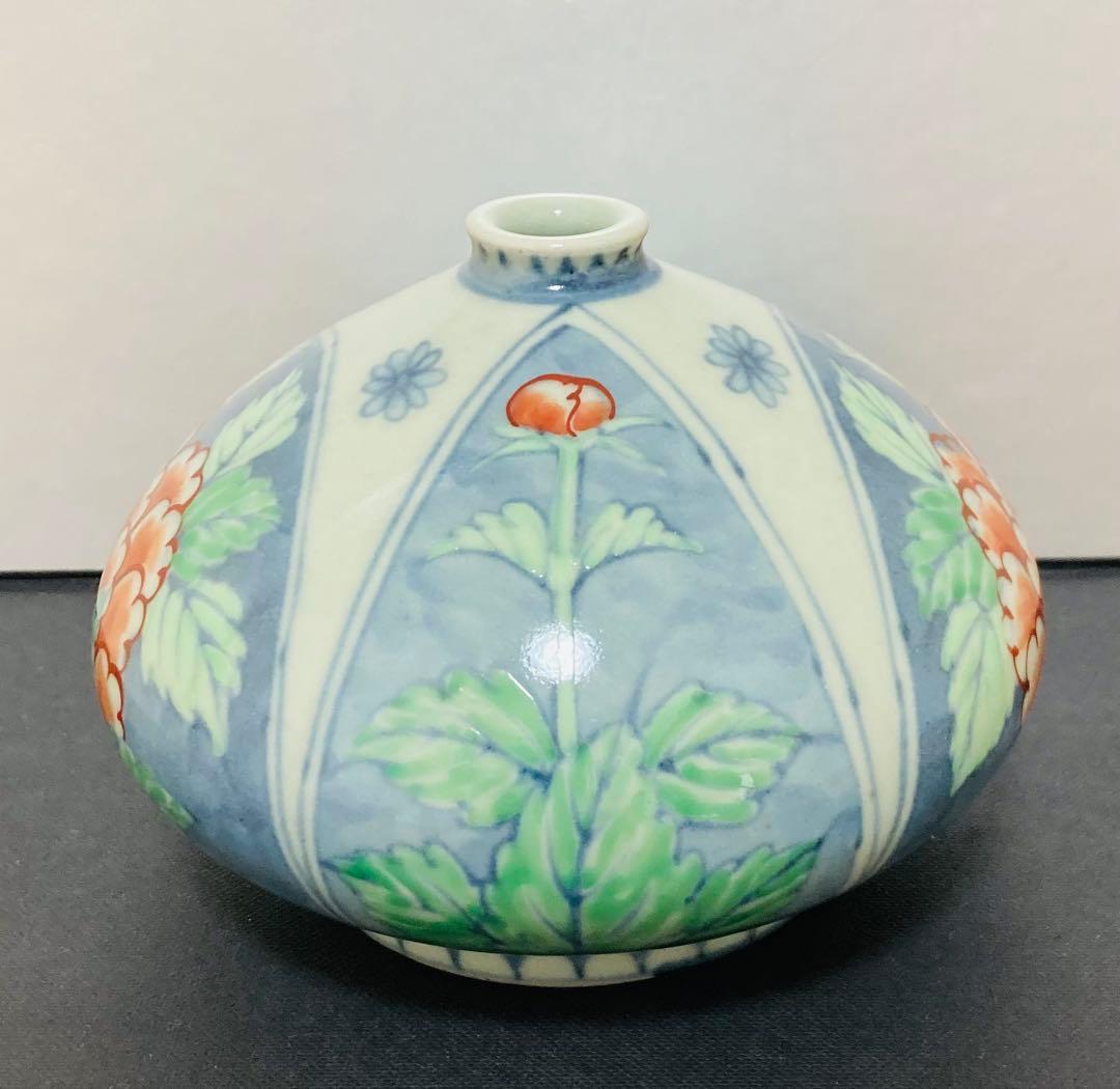 佐藤走波（六代）染錦牡丹文 花瓶 花入れ 有田焼の花瓶