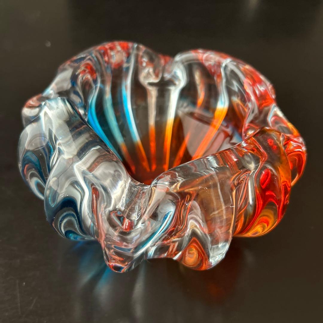 ビンテージ ガラス灰皿 カラフル 昭和レトロ アッシュトレイ