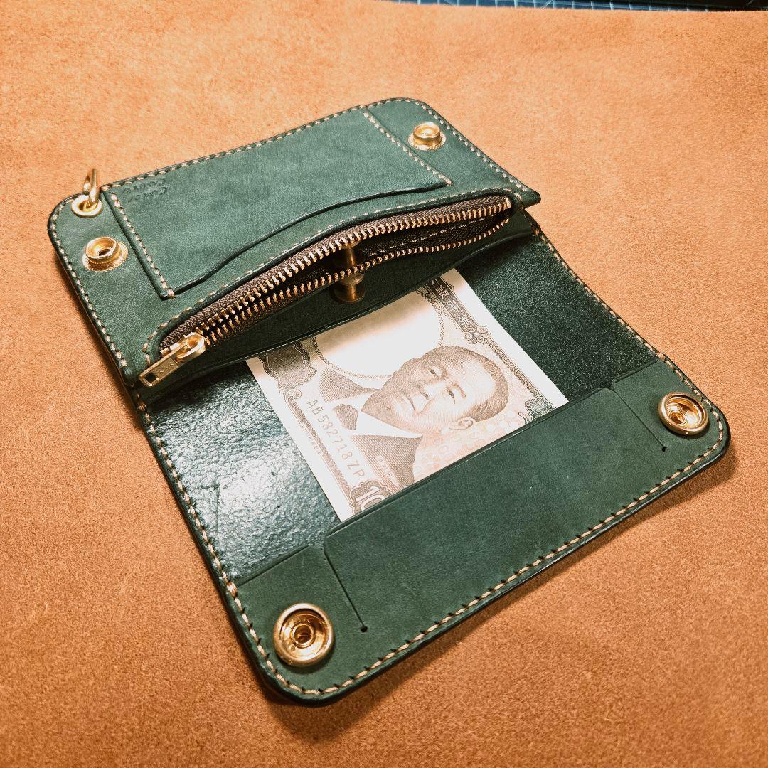 257 ミドル　トラッカーウォレット　イタリアンレザーTEXAS【グリーン】
