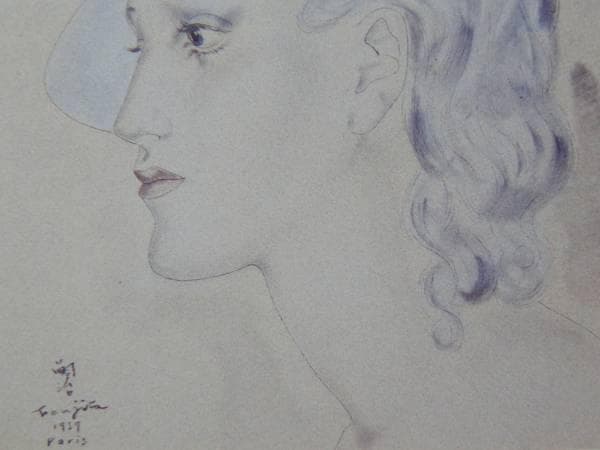 藤田嗣治、「Buste de femme au chapeau blanc」