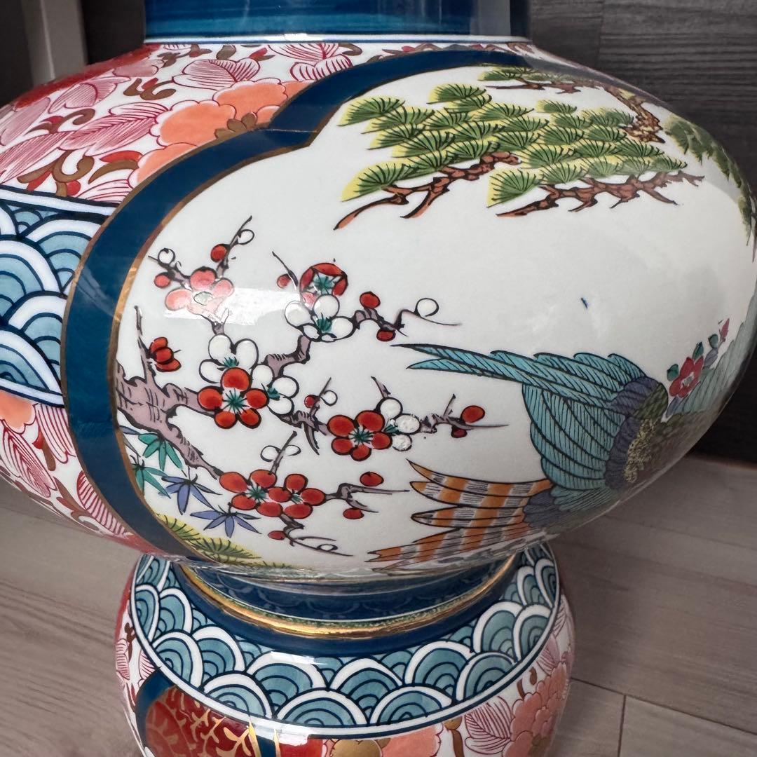 有田焼 勝右衛門作 染錦 金彩色絵花鳥紋 沈香壷 飾壺