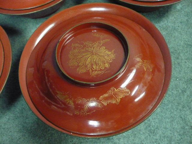朱塗沈金菊図梅椀5個 [B31666]