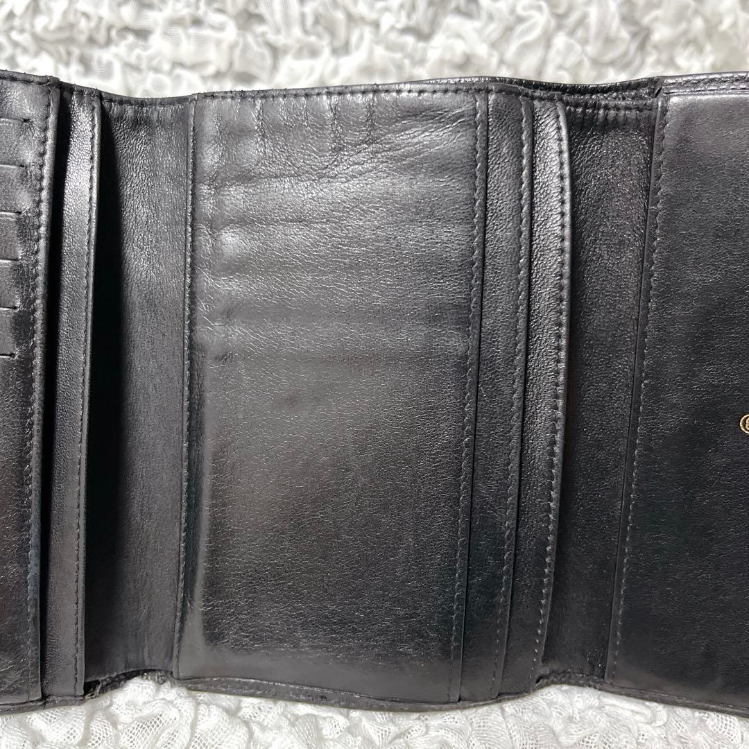 CHANEL ブラック レザー 三つ折り財布 キャビアスキン ギャランティカード