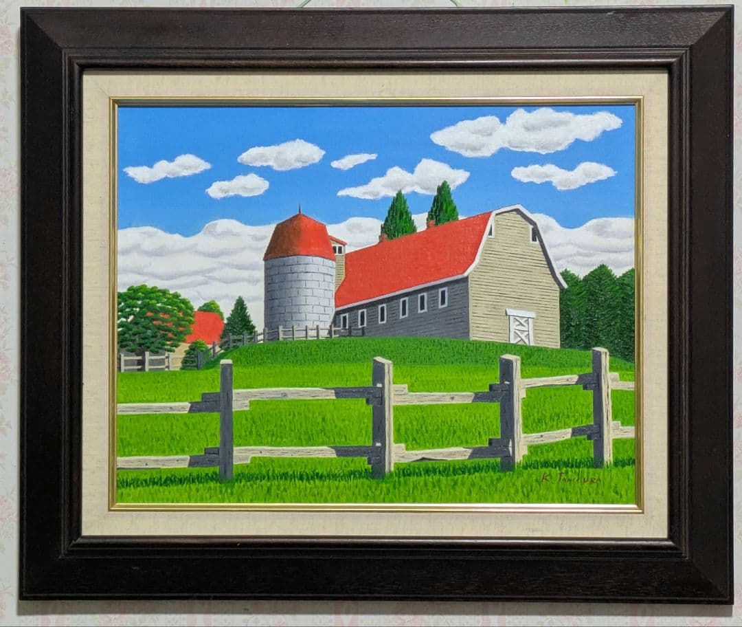 ☆サイロのある牧場・肉筆油彩画・F6キャンバス
