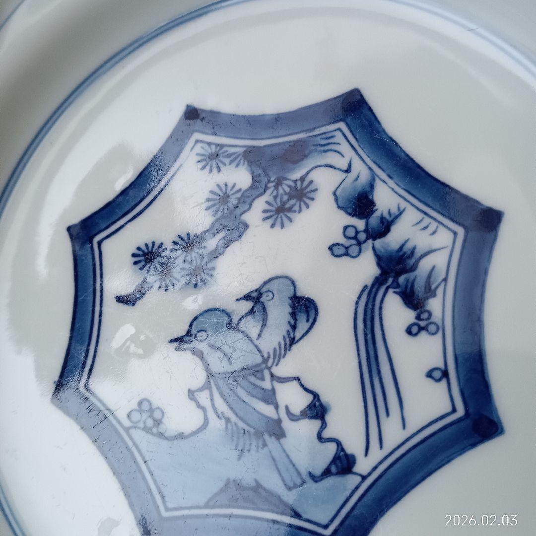 青い花と鳥の絵柄 八角形皿 5枚セット - メルカリ