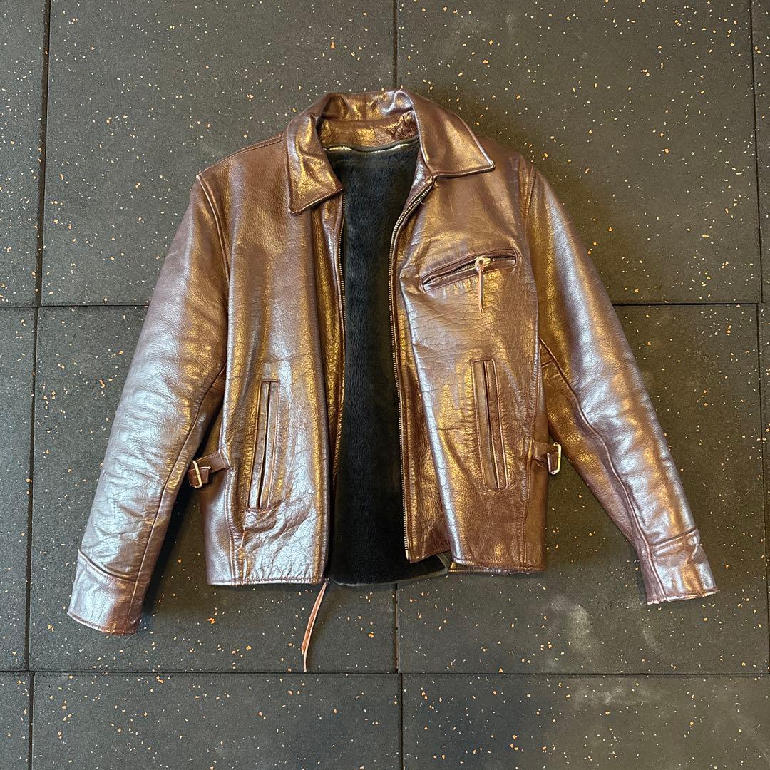 ブラウン レザー シングルライダースジャケット SHEEP LEATHER/シープ