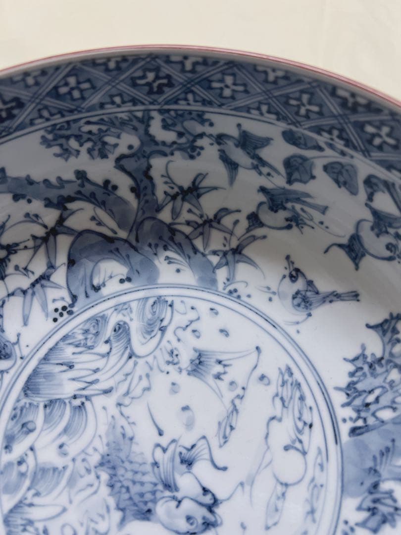 未使用 京焼清水焼 瑞昭窯 大野瑞昭 染付 花鳥魚文 大鉢 深鉢 希少品