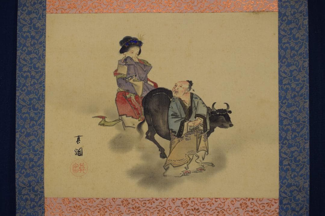 真作】犬伏真渕/牛上の女図/美人画/掛軸☆宝船☆Y-282 JM - alnobala.ae