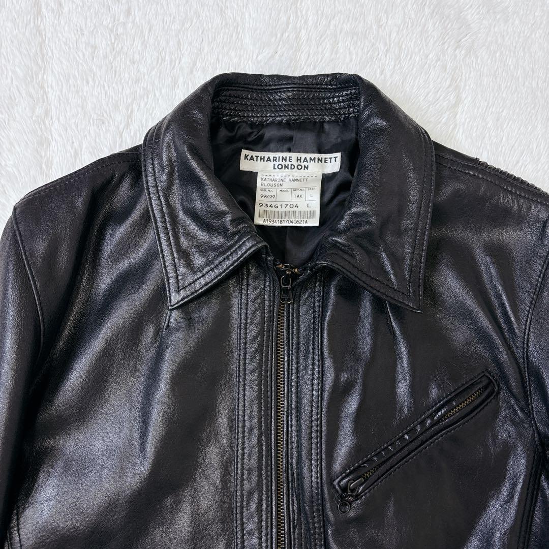 美品 キャサリンハムネット シングルライダースジャケット レザー 牛革