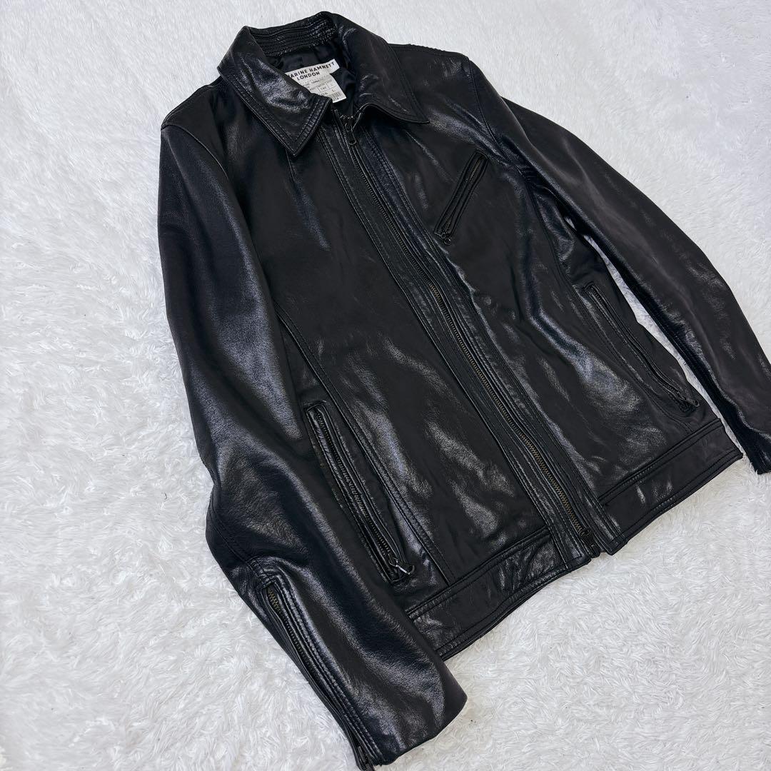 美品 キャサリンハムネット シングルライダースジャケット レザー 牛革