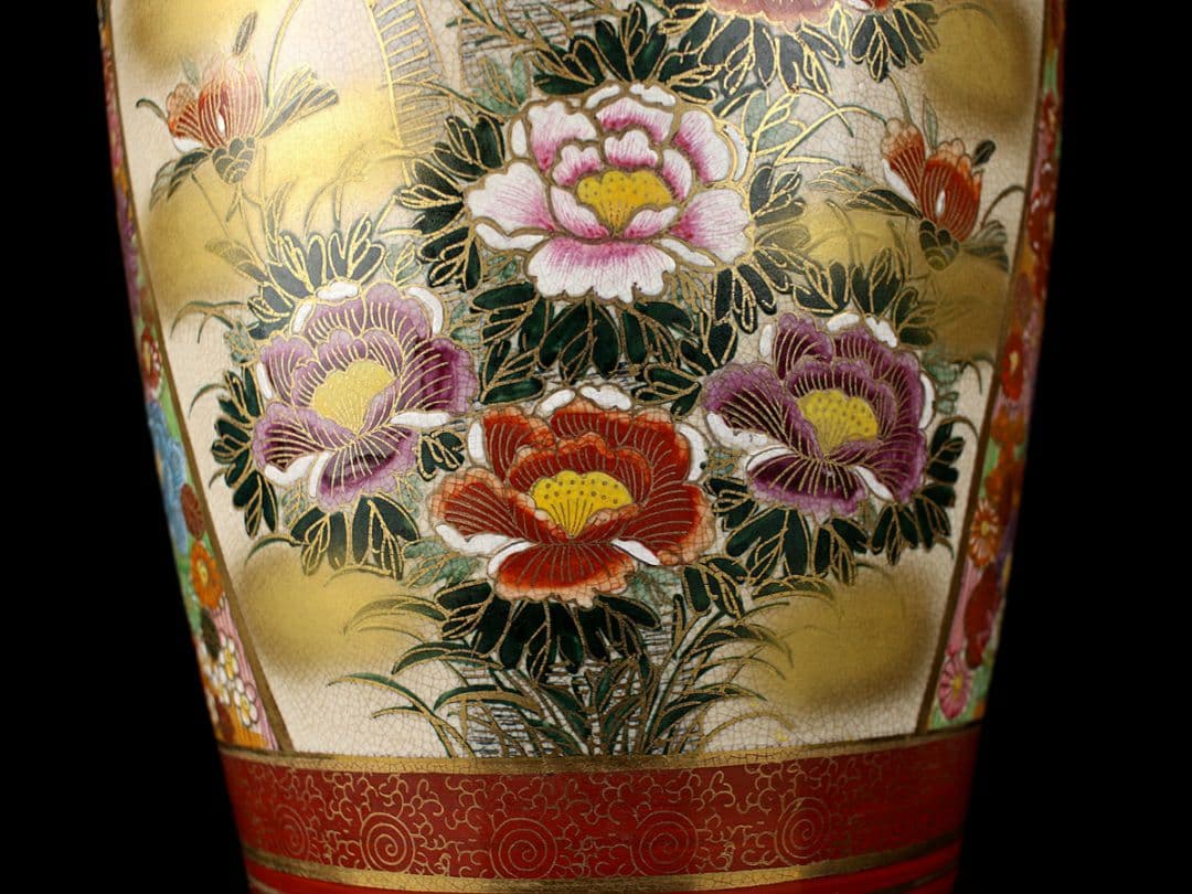 薩摩焼き 色絵金彩 丸十 大花瓶 高33cm - メルカリ