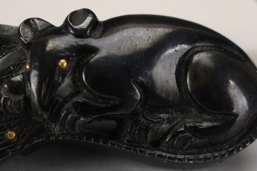 時代刀装具 無銘 京金工 桝に鼠図目貫 赤銅地 容彫 金色絵 保存刀装具鑑定書