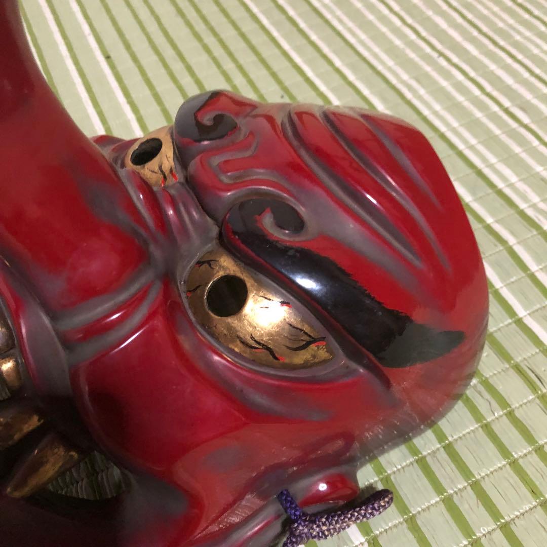 神楽面(猿田彦) 備中神楽面 猿田彦命 聖祐在銘 彩色木彫 伝統