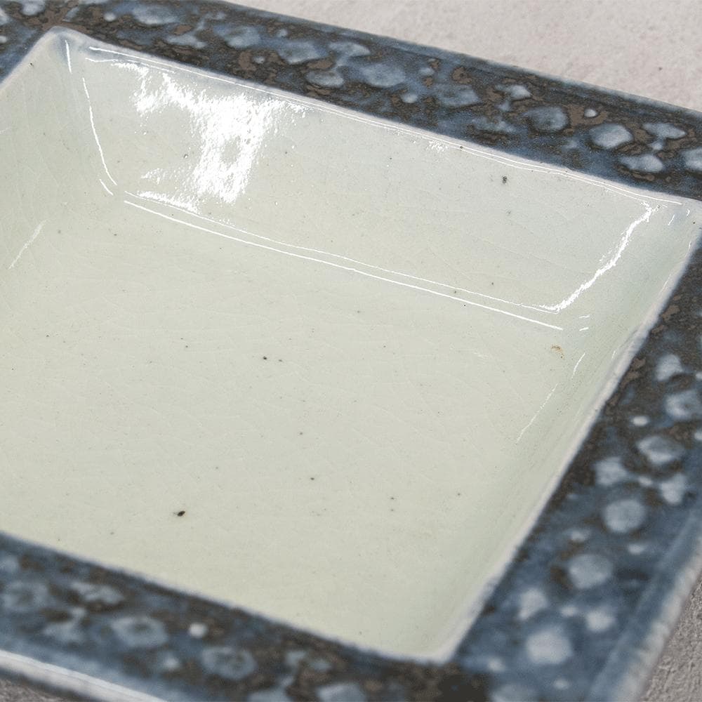 河井透 飾り皿「藍七宝紋角皿」22.5cm 共箱（河井武一の長男）河井寛次郎系統