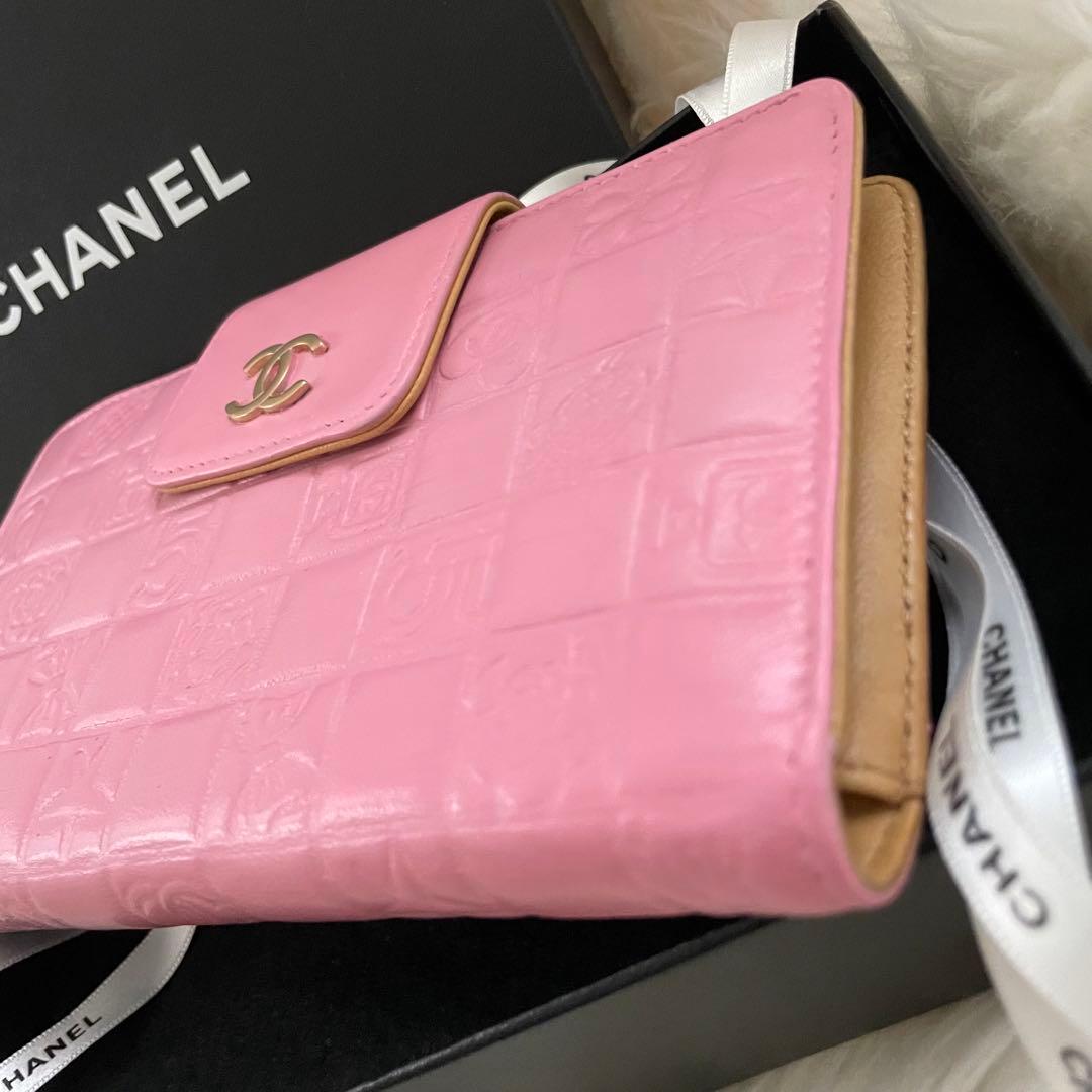 シャネル CHANEL 財布 二つ折り アイコンライン ピンク がま