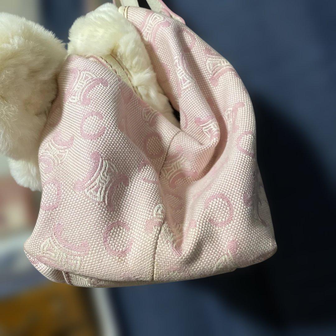 ファー付きピンクハンドバッグ