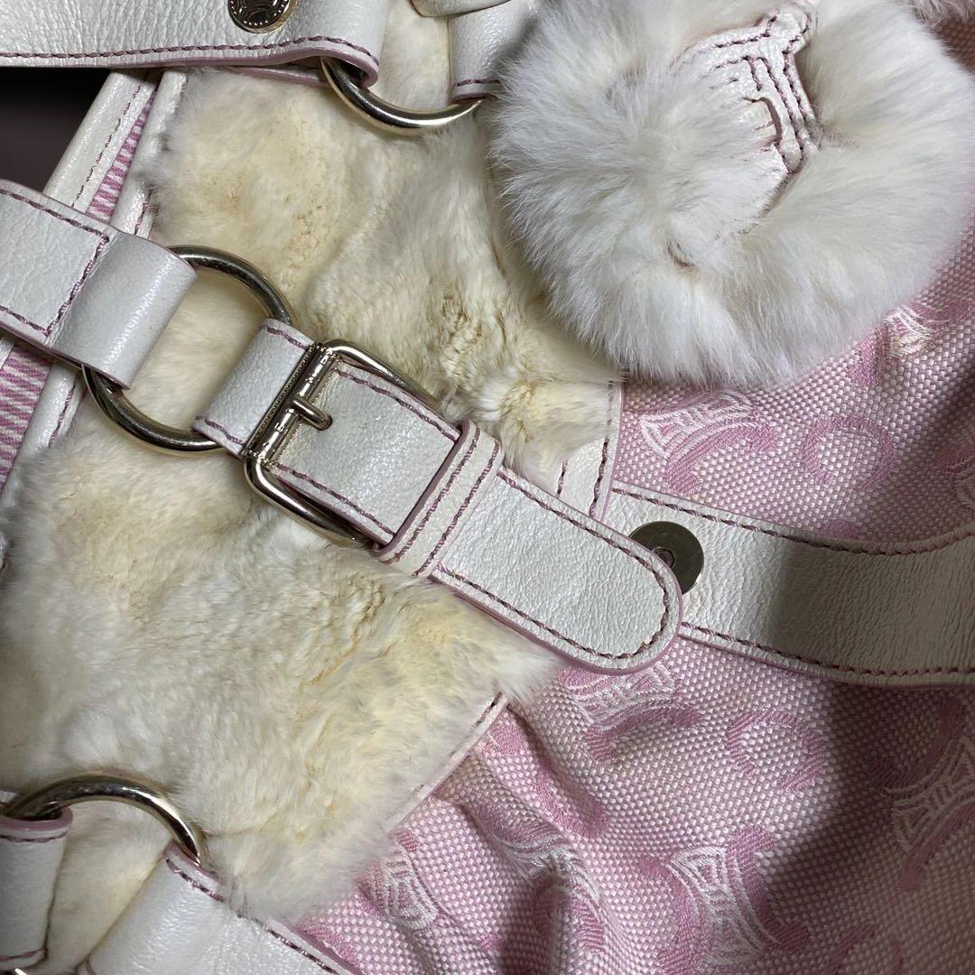 ファー付きピンクハンドバッグ