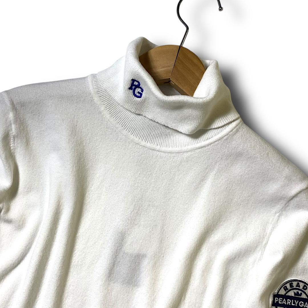 1 パーリーゲイツ 定1.9万 ビッグロゴ タートルネック 長袖 ニット 白