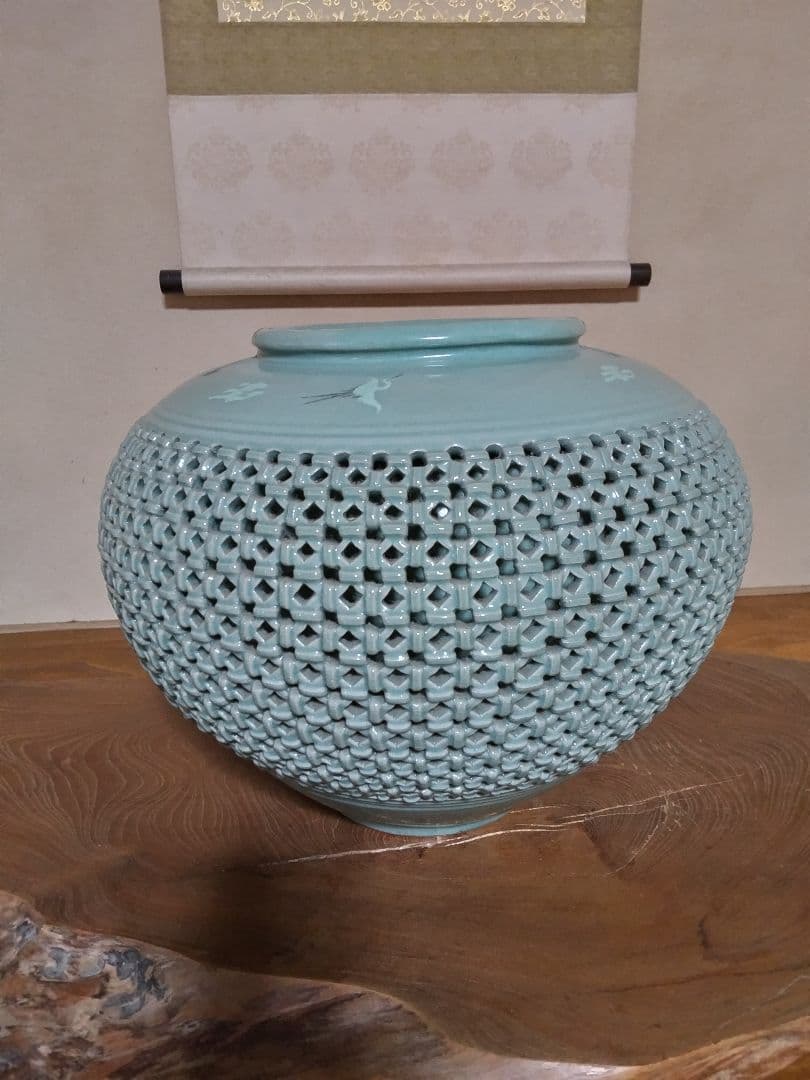 特大壺青磁床の間美品